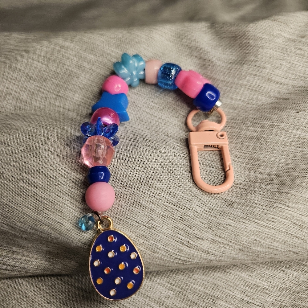 Easter Egg Charm Plastic Bead Keychain